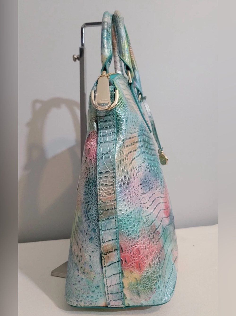 Brahmin Large Duxbury Gelato Iridescent Multicolor Croc-Embossed Satchel Bag - Picture 6 of 16